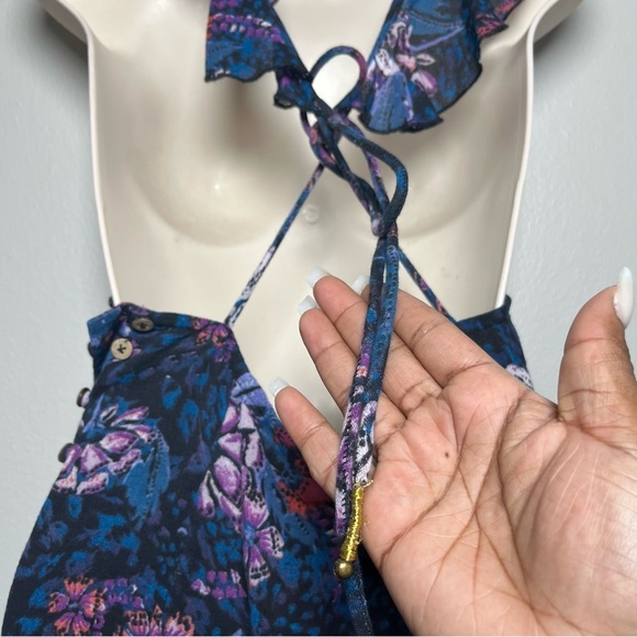 Free People Women Dress XS Blue Floral Deep V Josie Mini Date Night‎ Summer - Picture 4 of 12